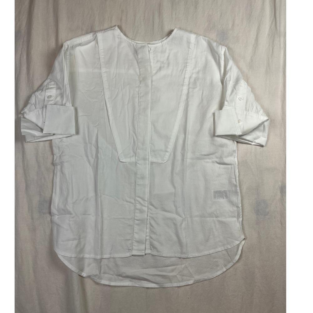 J.Crew White Herringbone Cotton Bib Front Tunic‎ Top BY683 Womens XXS New